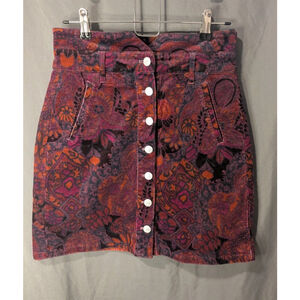 Pilcro Woman's Size 2 Mini Skirt Paisley Corduroy Boho